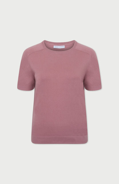 Womens Ultra Fine Cotton Saddle Shoulder Knitted T-Shirt