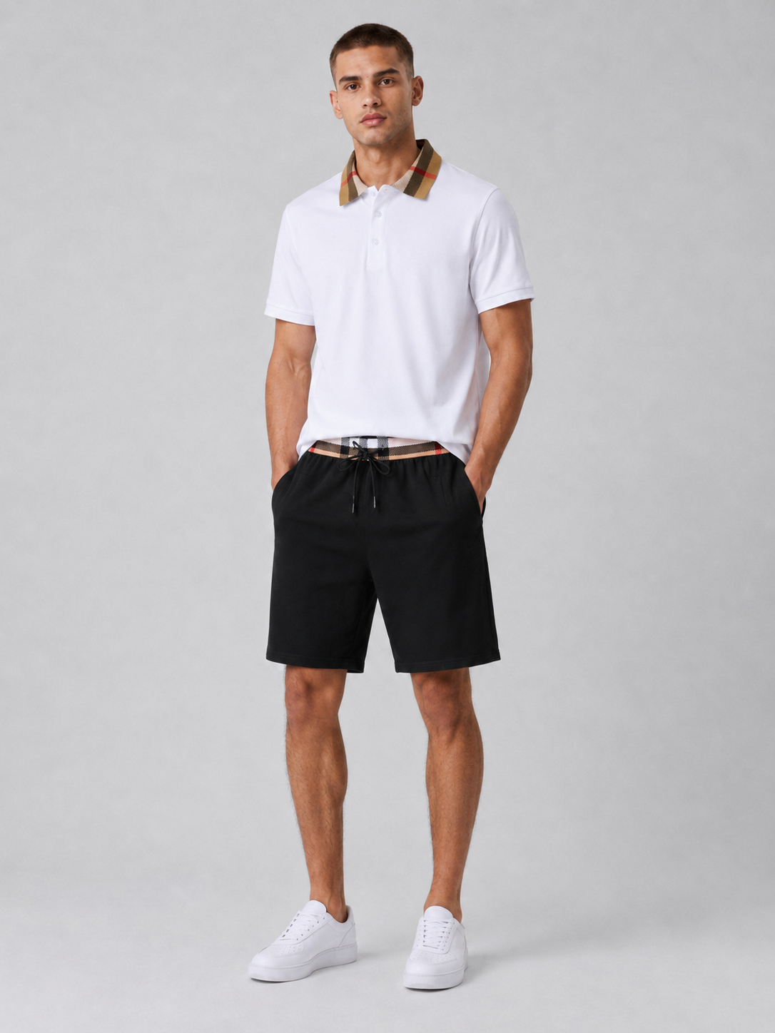 White Polo Shirt & Shorts Two-Piece Set