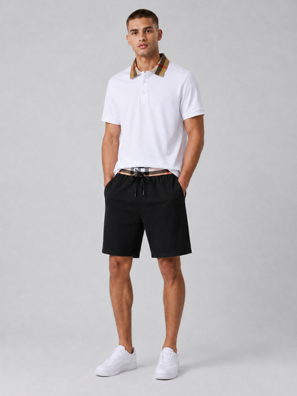 White Polo Shirt & Shorts Two-Piece Set