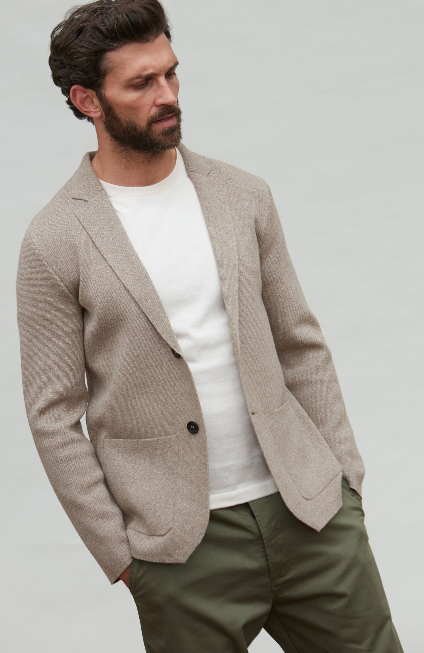 Mens Lightweight Jaspe Cotton Knitted Blazer