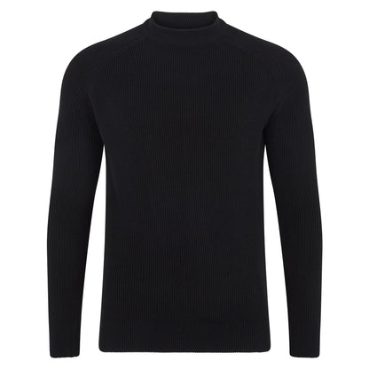 Mens Midweight Cotton Ribbed High Crew Neck Jumper