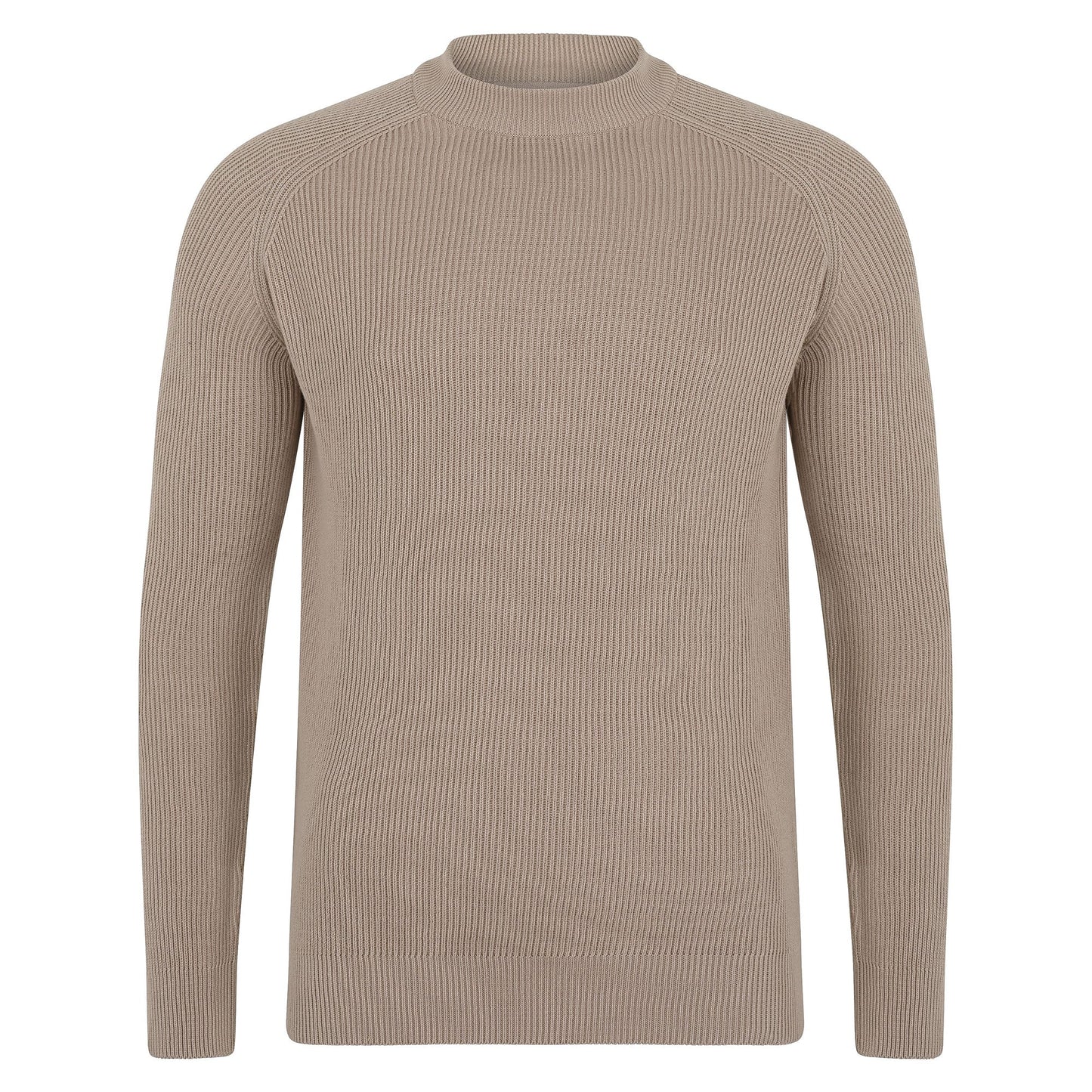 Mens Midweight Cotton Ribbed High Crew Neck Jumper
