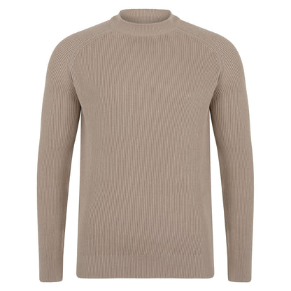 Mens Midweight Cotton Ribbed High Crew Neck Jumper