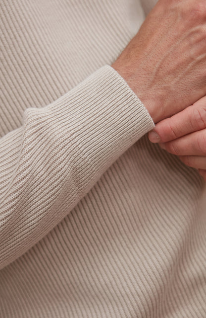Mens Midweight Cotton Ribbed High Crew Neck Jumper