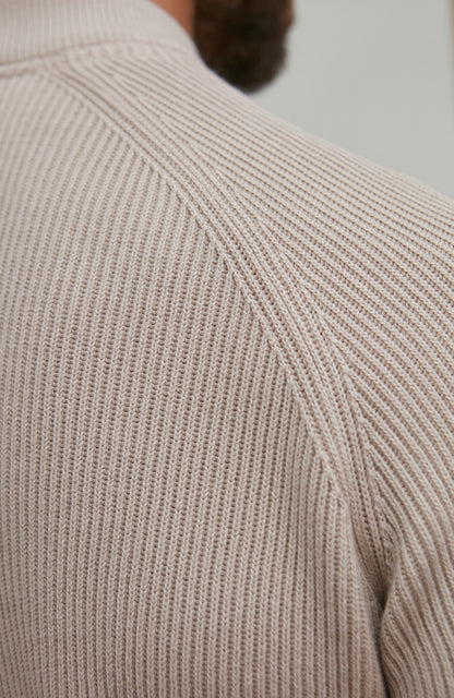 Mens Midweight Cotton Ribbed High Crew Neck Jumper
