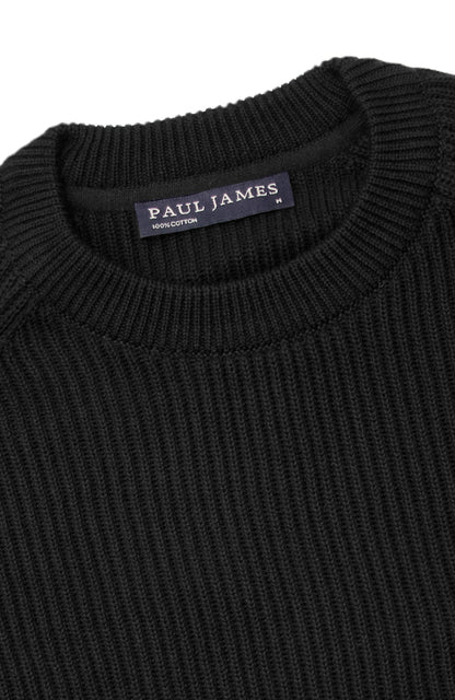 Mens Midweight Cotton Ribbed Crew Neck Jumper