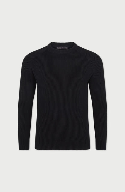 Mens Midweight Cotton Ribbed Crew Neck Jumper