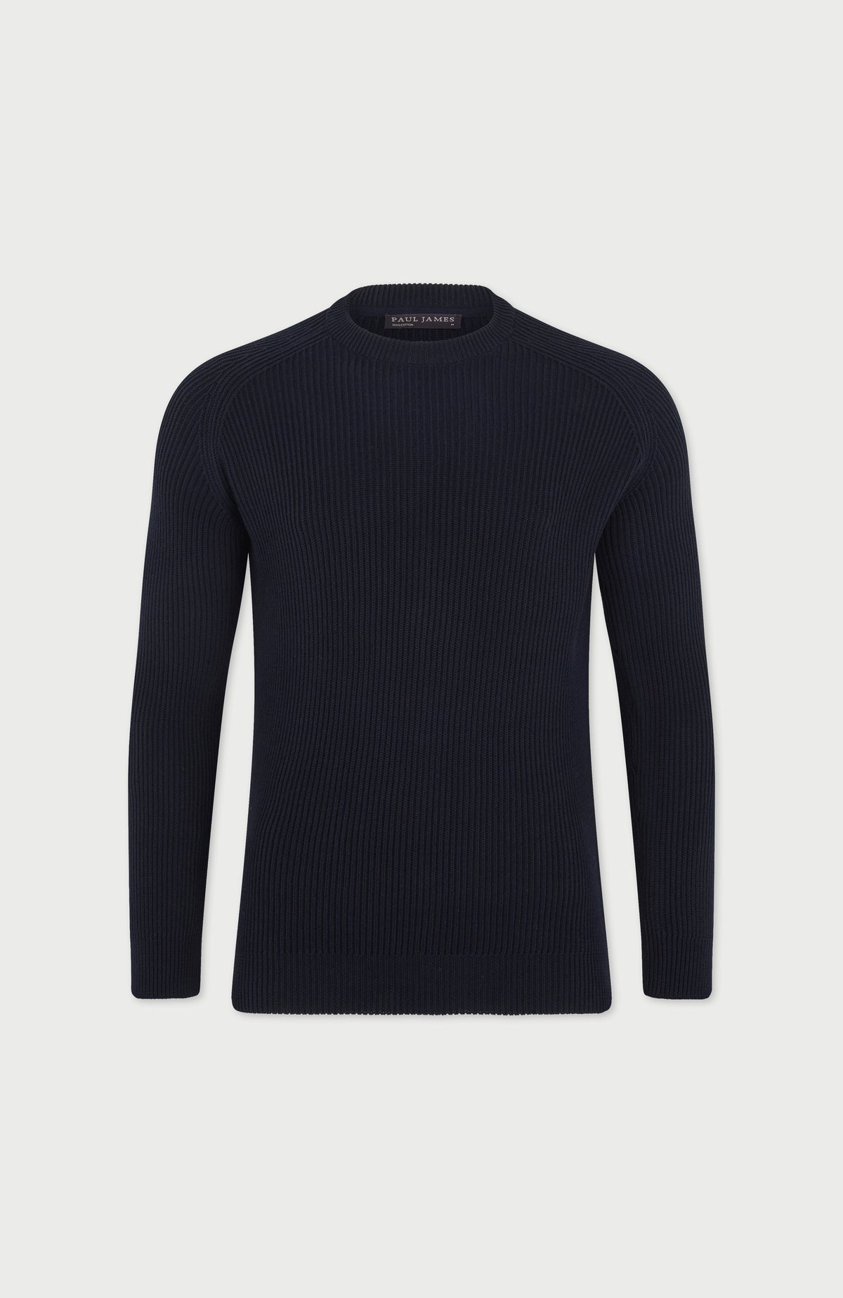 Mens Midweight Cotton Ribbed Crew Neck Jumper