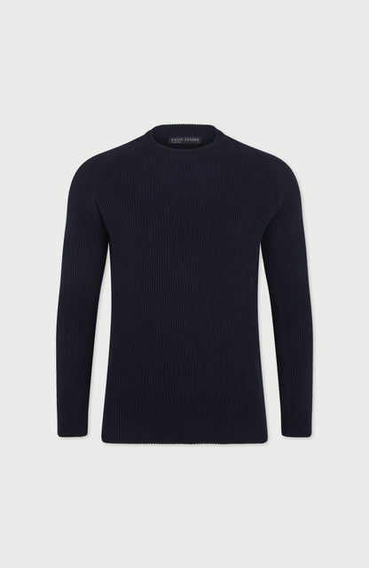 Mens Midweight Cotton Ribbed Crew Neck Jumper