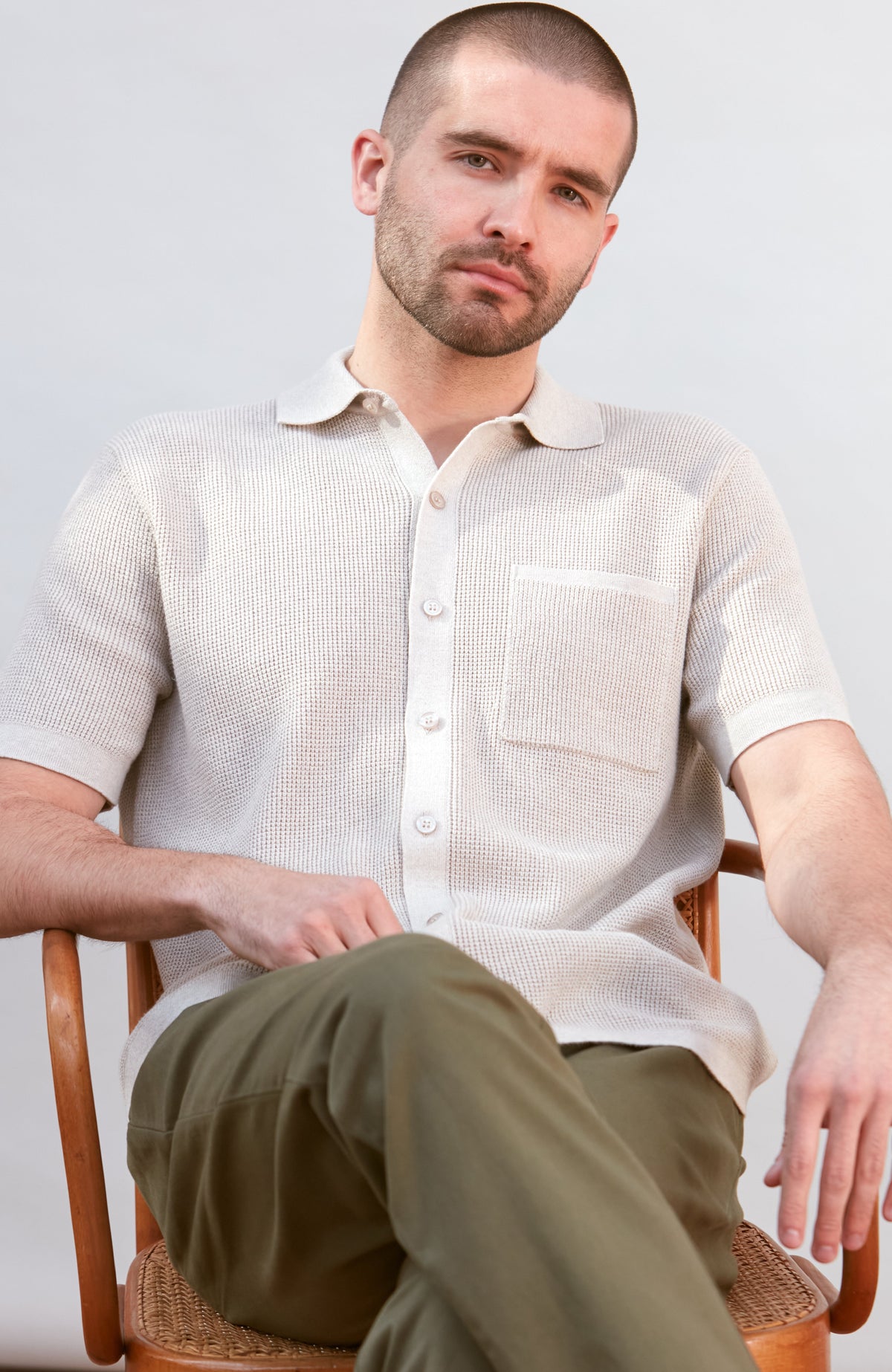 Mens Lightweight Cotton Waffle Knit Shirt