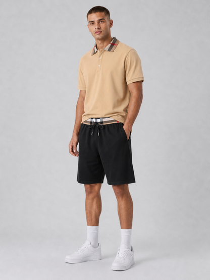 Beige Polo Shirt & Shorts Two-Piece Set