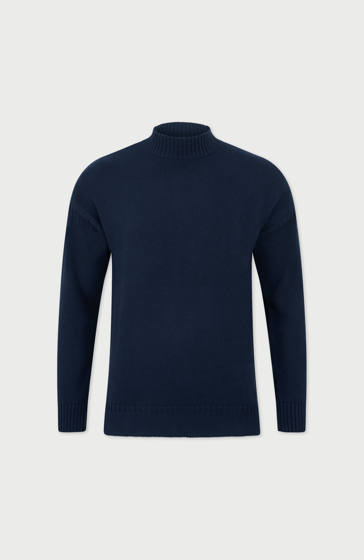 Mens Midweight Organic Cotton Linen Mock Neck Gansey Jumper