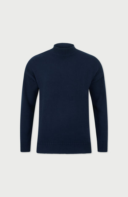 Mens Midweight Organic Cotton Linen Mock Neck Gansey Jumper