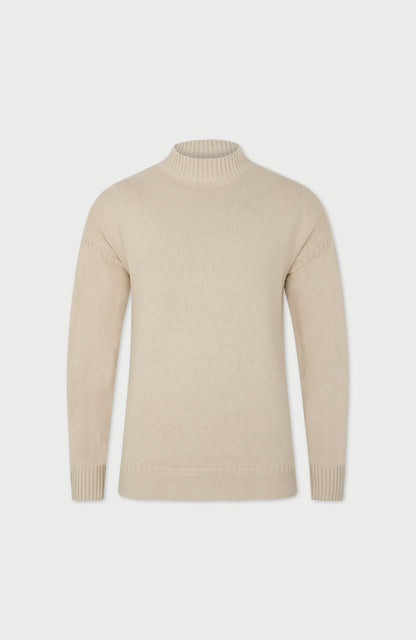 Mens Midweight Organic Cotton Linen Mock Neck Gansey Jumper