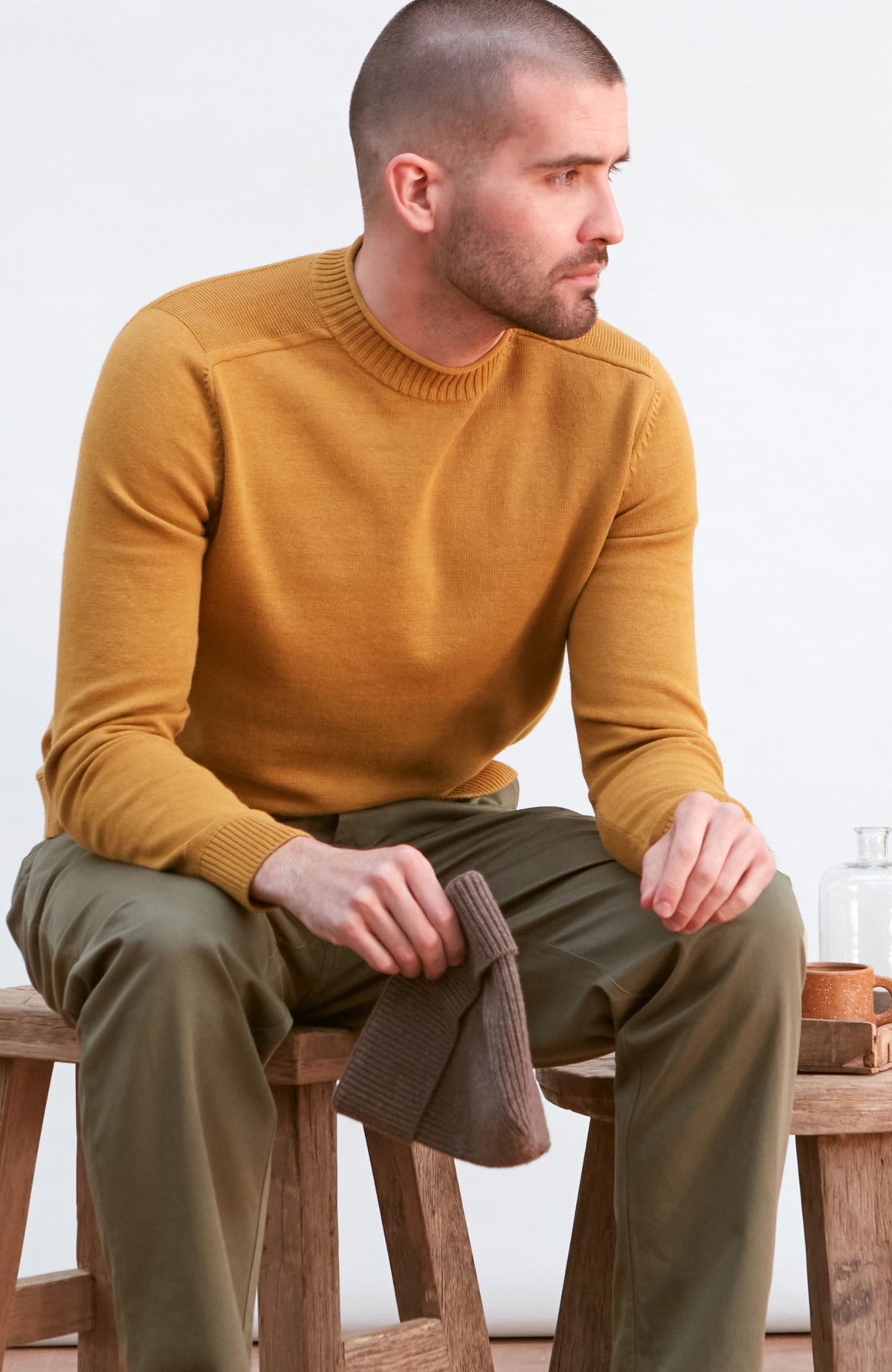 Mens Lightweight Organic Cotton Linen Saddle Shoulder Jumper