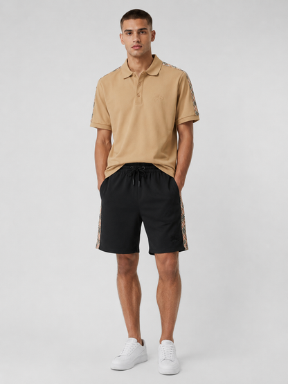 Beige Polo Shirt & Shorts Set – Plaid Side Detail