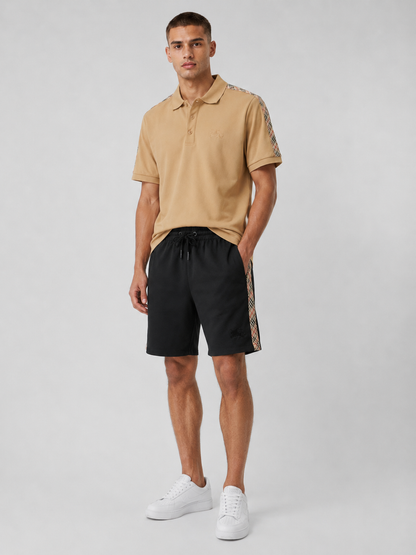 Beige Polo Shirt & Shorts Set – Plaid Side Detail