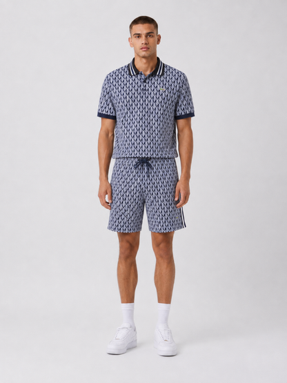 Navy Geometric Polo Shirt & Shorts Set