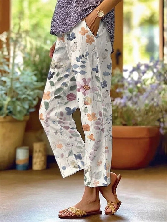 Floral print cropped trousers for women | Marisela