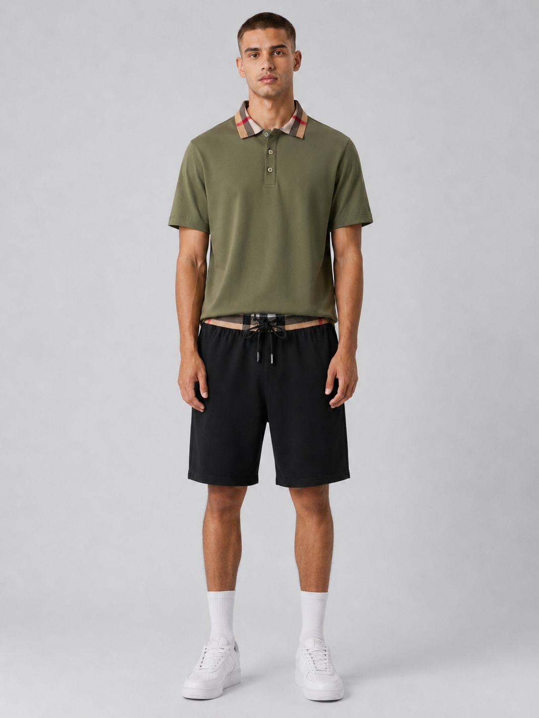 Olive Green Polo Shirt & Shorts Two-Piece Set