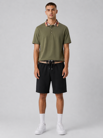 Olive Green Polo Shirt & Shorts Two-Piece Set