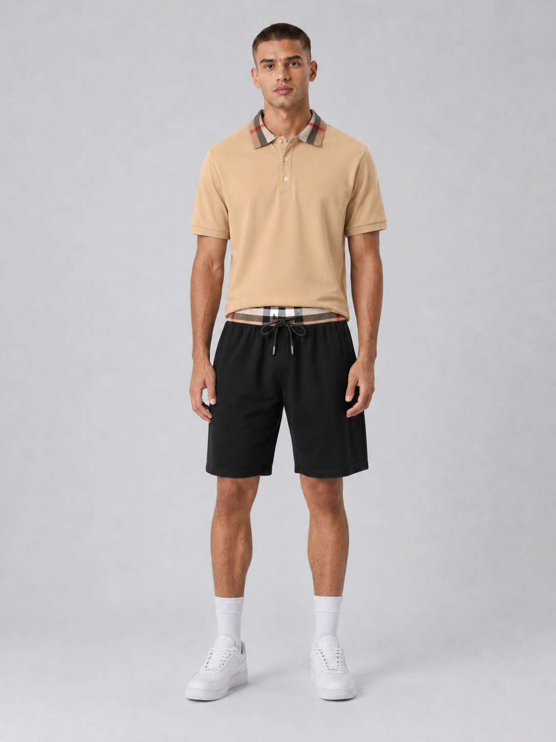 Beige Polo Shirt & Shorts Two-Piece Set