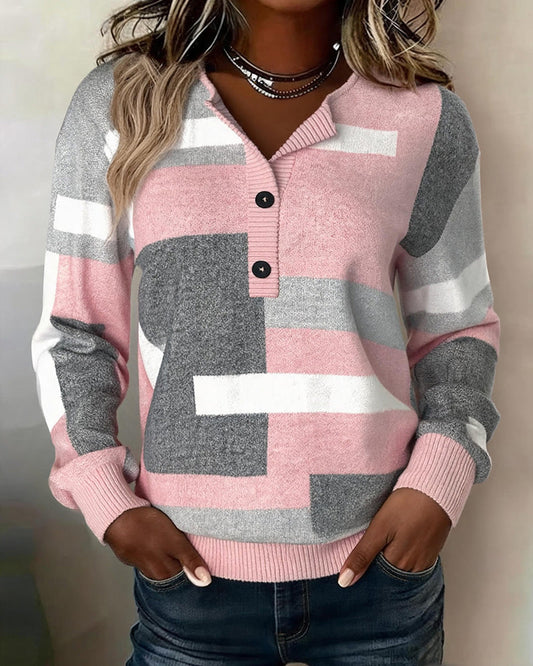 Sylvara | Women's Checkered Button Front Long Sleeve Sweater