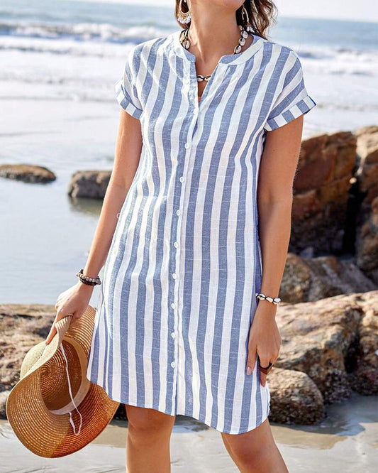 Classic striped relaxed everyday dress for women | Pamela