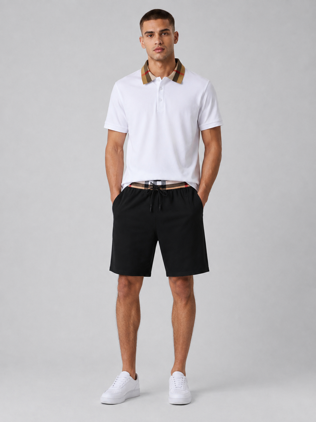 White Polo Shirt & Shorts Two-Piece Set