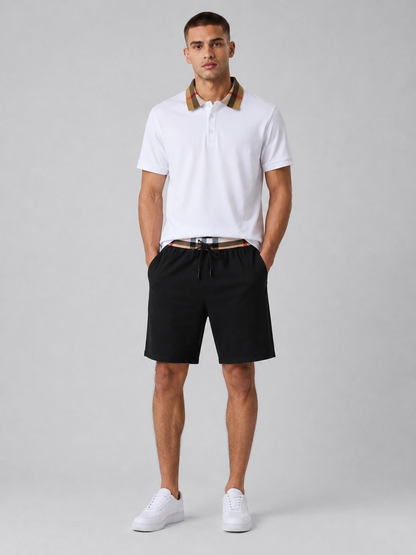 White Polo Shirt & Shorts Two-Piece Set