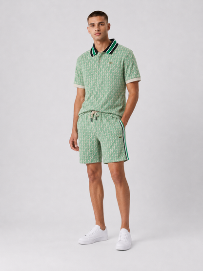 Striped Collar Lime Green Printed Cotton T-Shirt & Shorts Set