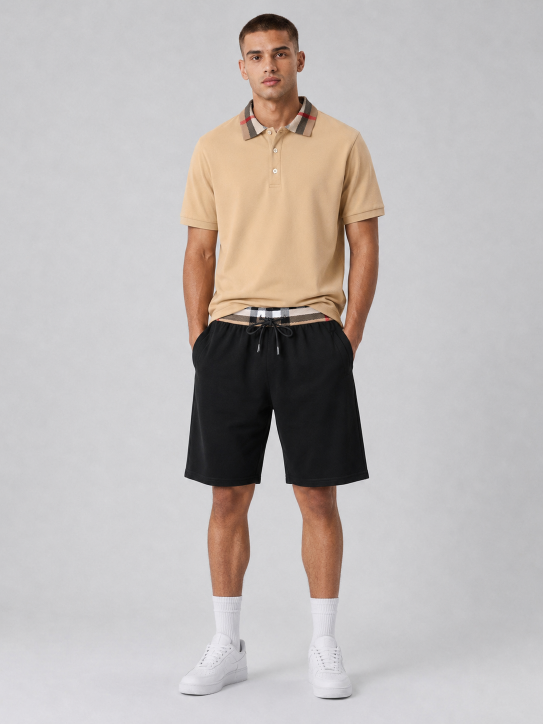 Beige Polo Shirt & Shorts Two-Piece Set