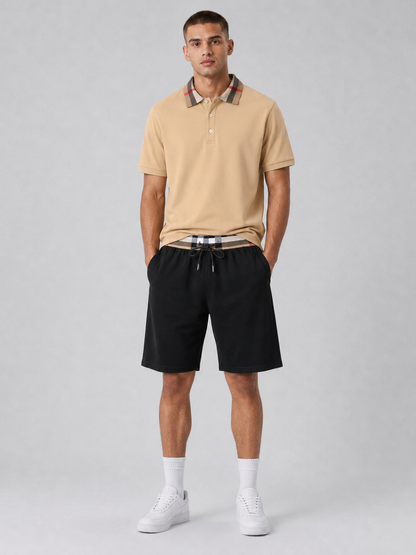 Beige Polo Shirt & Shorts Two-Piece Set