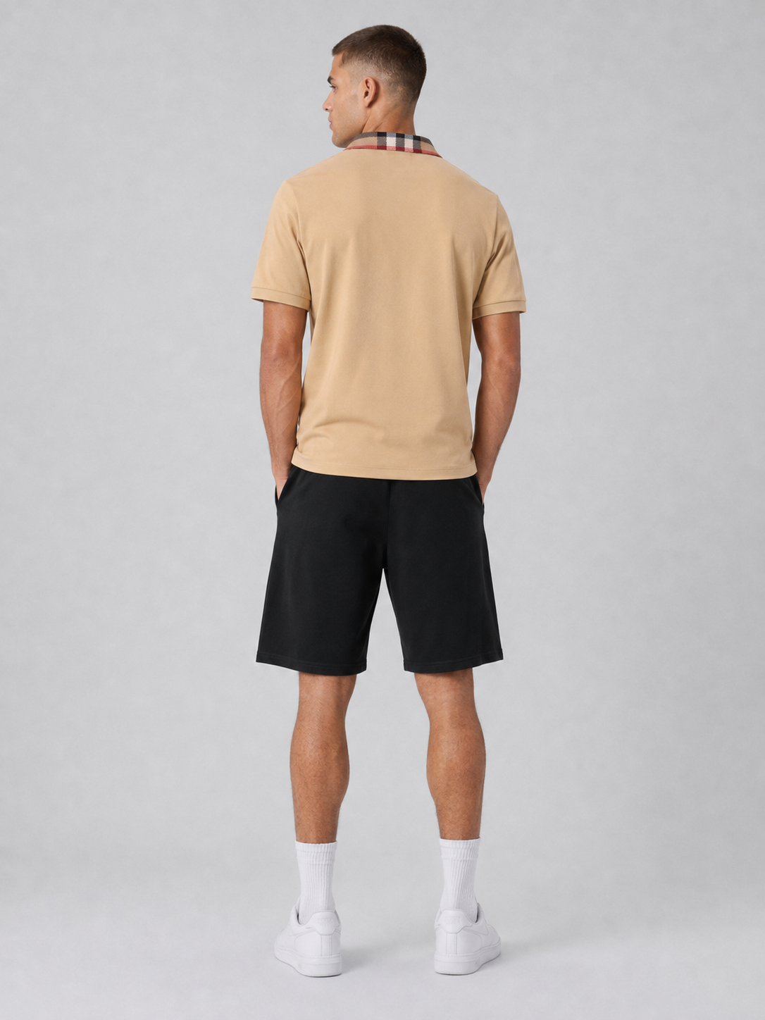 Beige Polo Shirt & Shorts Two-Piece Set