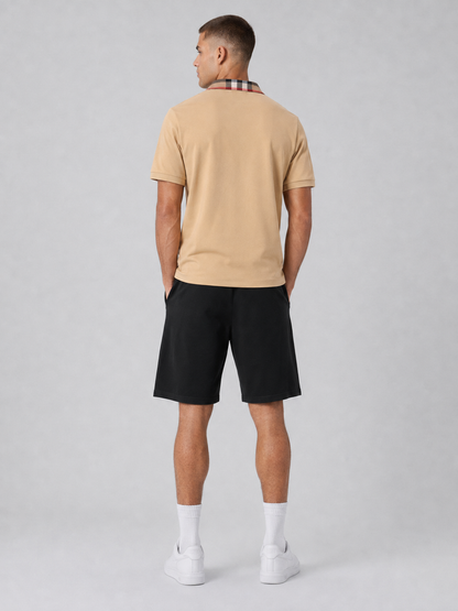Beige Polo Shirt & Shorts Two-Piece Set