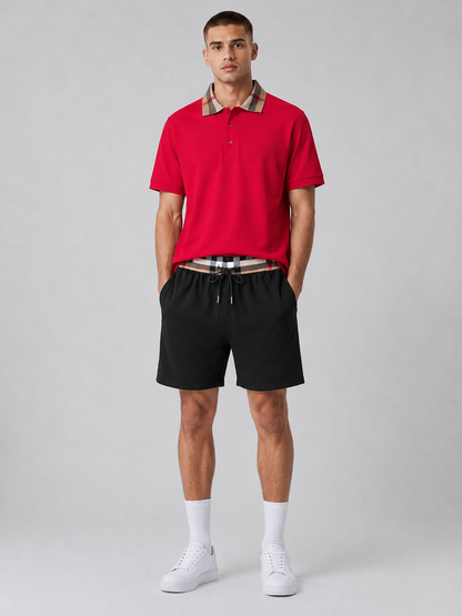 Red Polo Shirt & Shorts Two-Piece Set