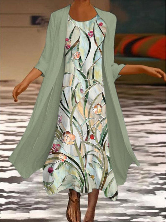 Floral print maxi dress and cardigan set for women | Marisela