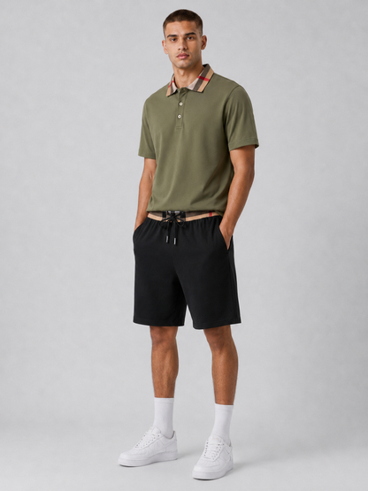 Olive Green Polo Shirt & Shorts Two-Piece Set