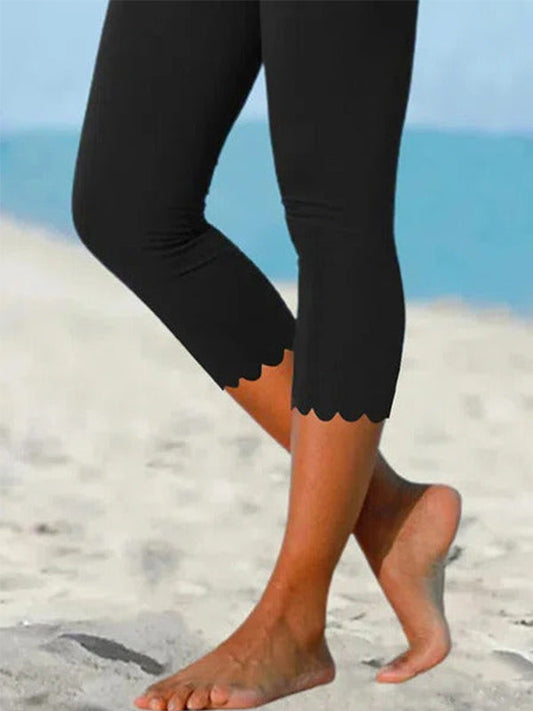 High waist cropped scalloped leggings for women | Delphine
