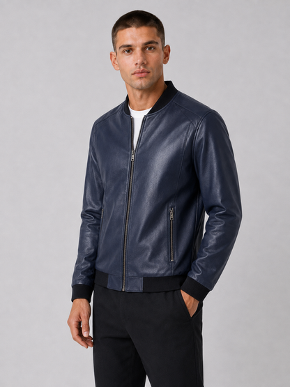 PU Leather Baseball Collar Jacket