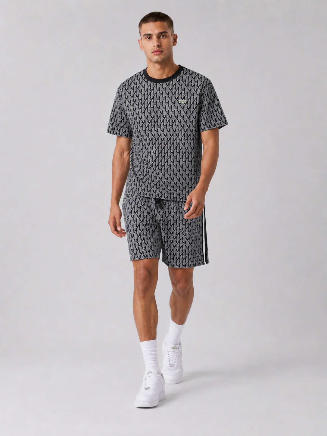 Black And White Cotton T-Shirt & Shorts Set