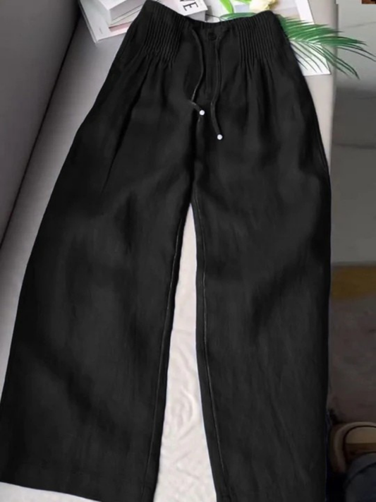 Wide leg cotton linen blend comfortable trousers for women | Camille