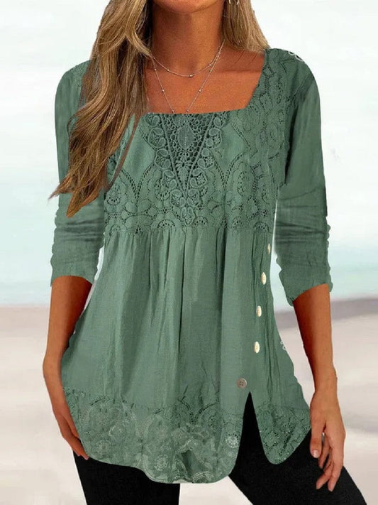 Lace patchwork square neck tunic for women | Marguerite