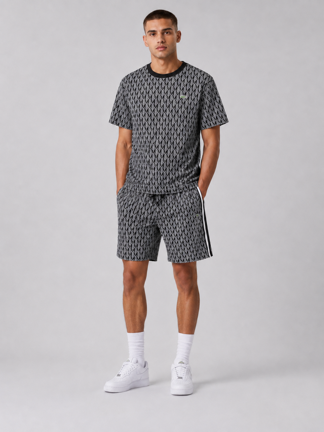 Black And White Cotton T-Shirt & Shorts Set