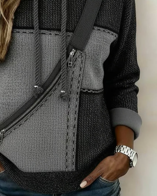 Relaxed colour-block casual hoodie for women