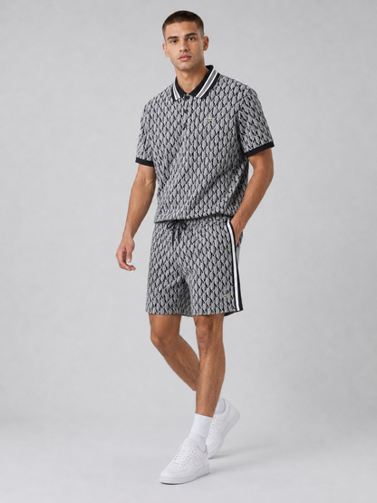 Black & White Geometric Polo Shirt & Shorts Set