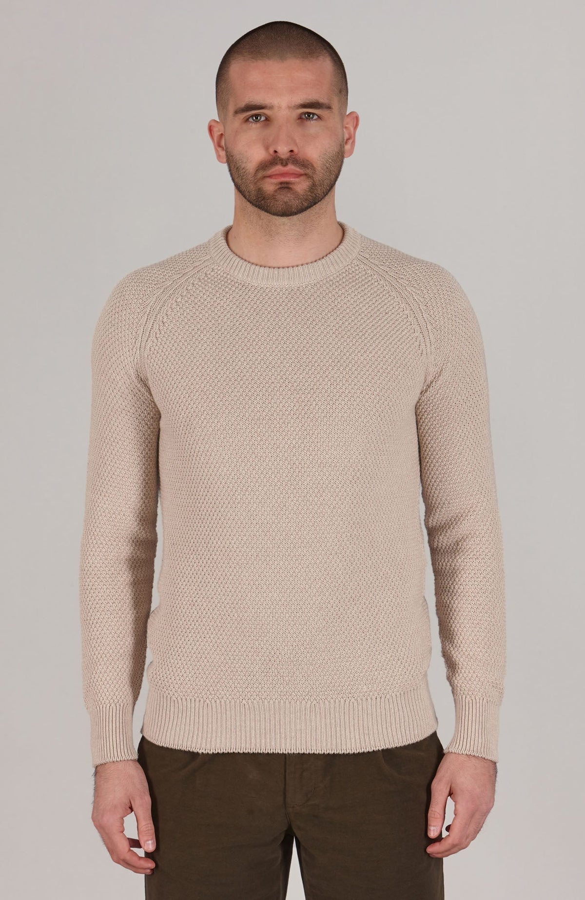 Mens Organic Cotton Moss Stitch Raglan Jumper