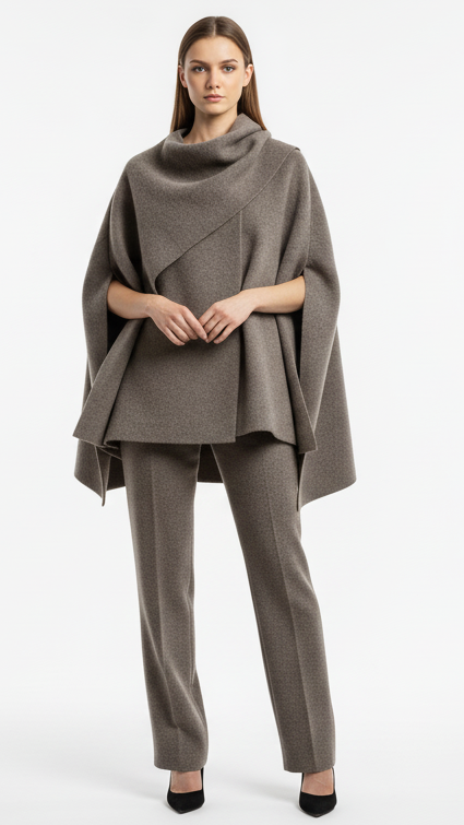 Chic asymmetrical wool poncho for women | Seraphina