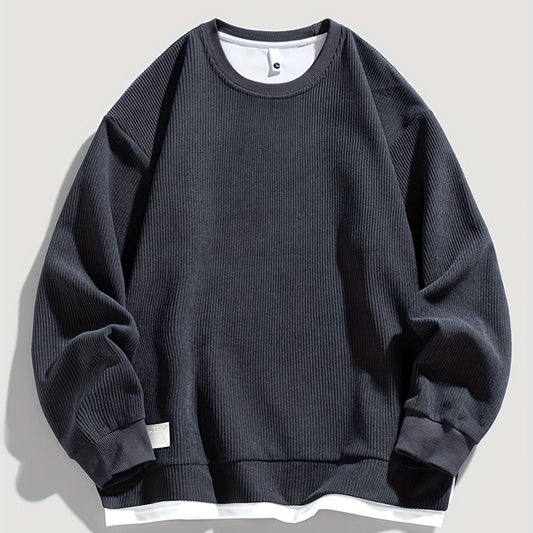 Halvern | Men's Layered Crew Neck Sweatshirt with Ribbed Texture