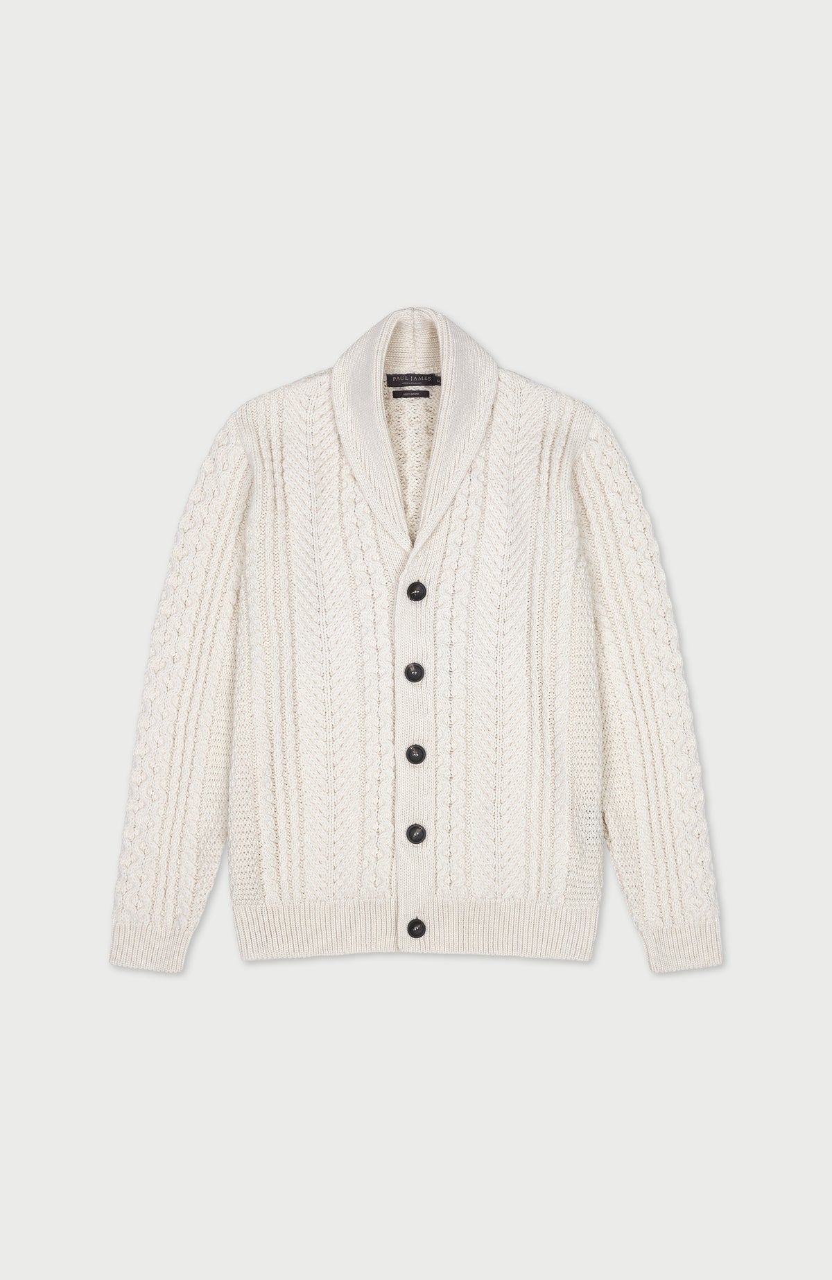 Mens Chunky Merino Wool Shawl Collar Cable Cardigan